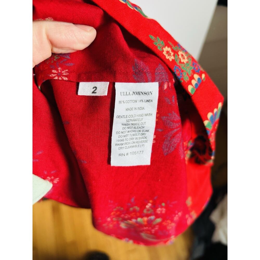 Ulla Johnson Milena Dress Patchwork Cotton/Linen V-neck Midi Size 2 - Picture 9 of 10